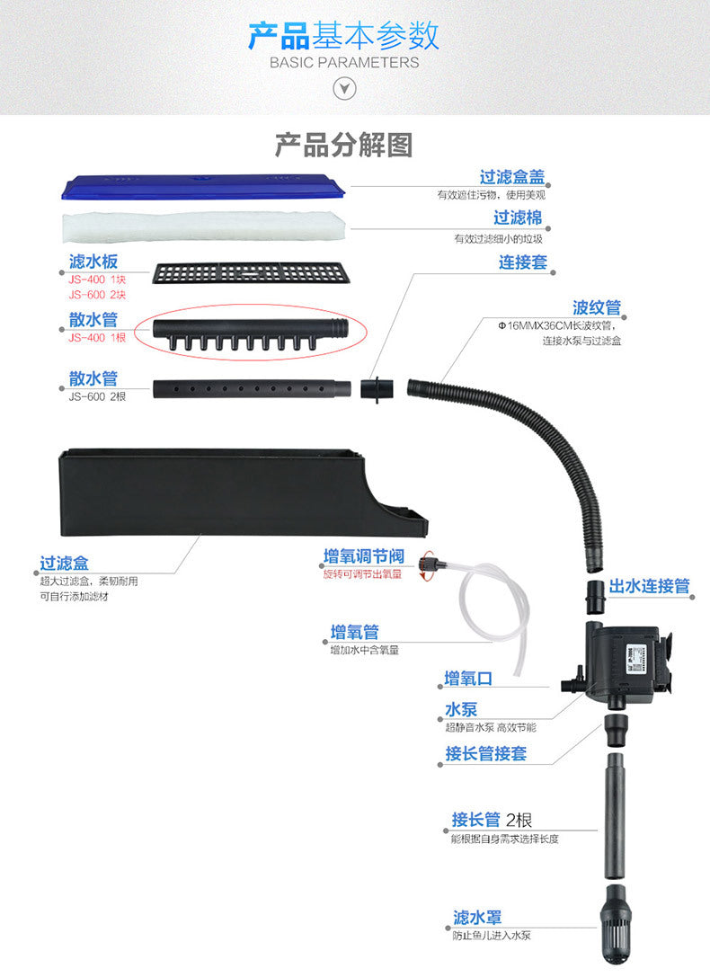 帶過濾盒 JS-400 6W 泵頭+過濾盒