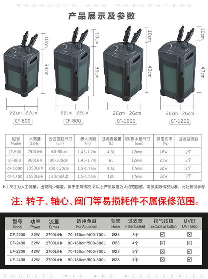 ATMAN創星過濾桶CF-600/800/1000/1200魚缸草缸外置水族箱過濾器